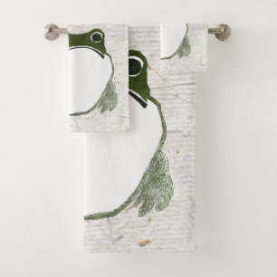 Grumpy Japanese Frog Toad 19. Jahrhundert Badhandtuch Set