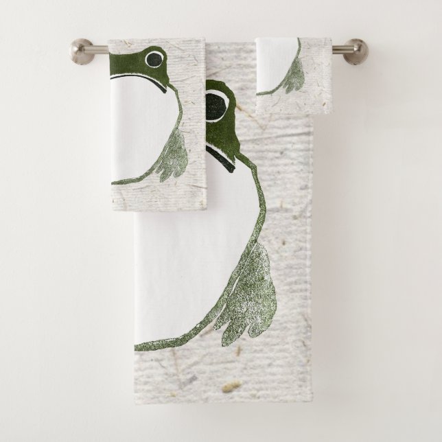 Grumpy Japanese Frog Toad 19. Jahrhundert Badhandtuch Set (Insitu)