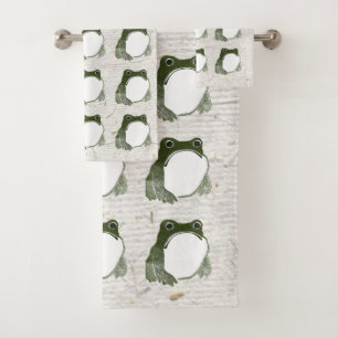 Grumpy Japanese Frog Toad 19. Jahrhundert Badhandtuch Set
