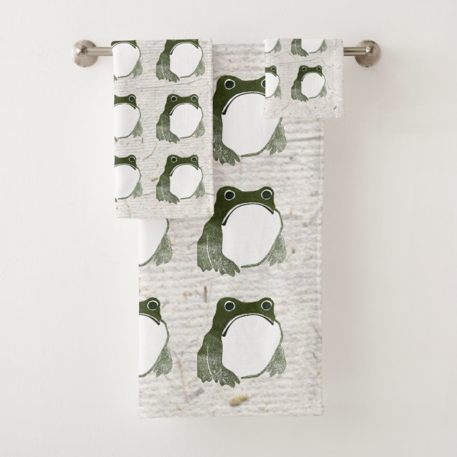 Grumpy Japanese Frog Toad 19. Jahrhundert Badhandtuch Set (Insitu)