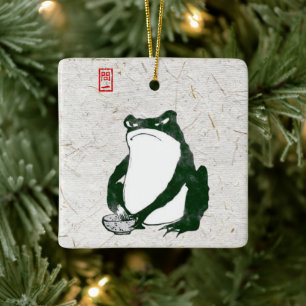 Grumpy Japanese Frog Toad 19. Jahrhundert Keramikornament