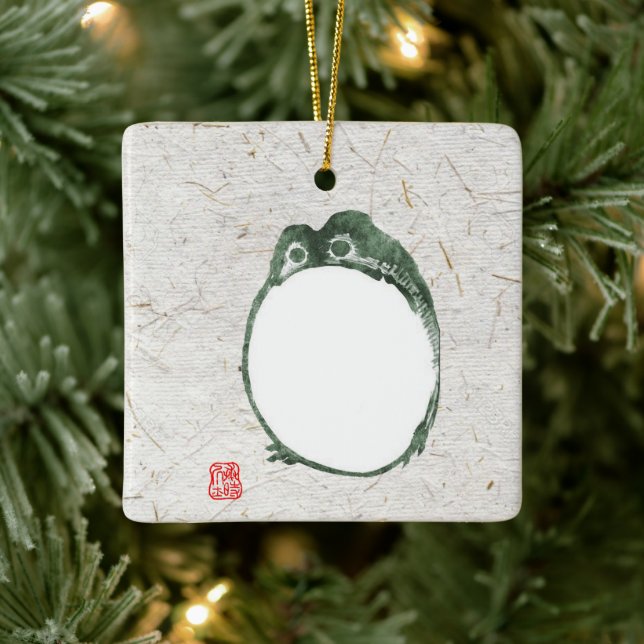 Grumpy Japanese Frog Toad 19. Jahrhundert Keramikornament (Baum)