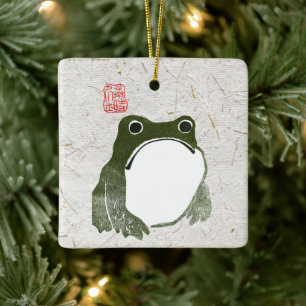 Grumpy Japanese Frog Toad 19. Jahrhundert Keramikornament