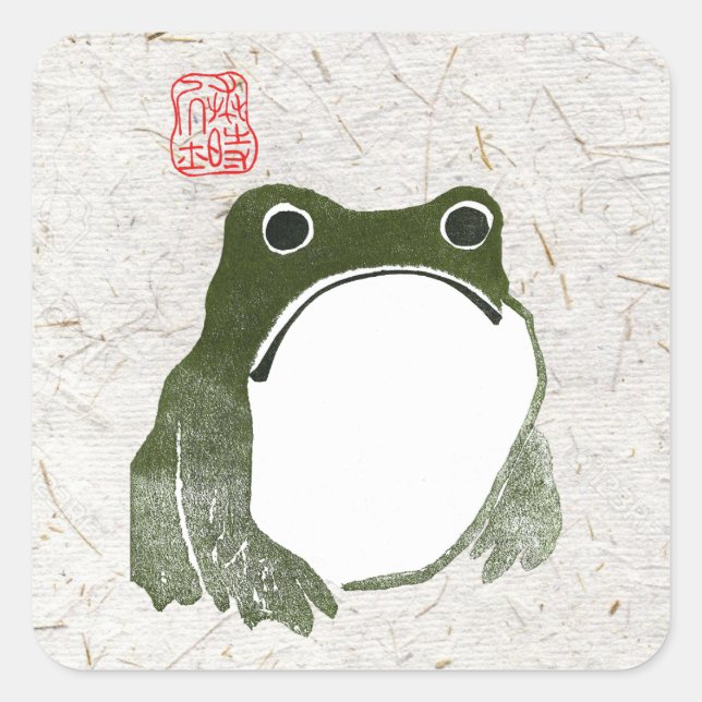 Grumpy Japanese Frog Toad 19. Jahrhundert Quadratischer Aufkleber (Vorderseite)