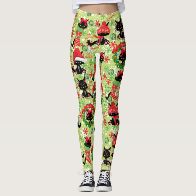 Grumpy Kitty Cat Bah Humbug Weihnachtsspass Leggings (Vorderseite)