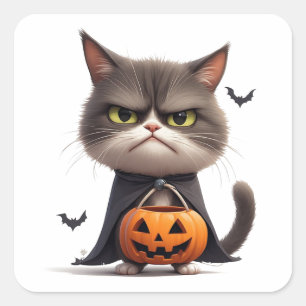 Grumpy Kürbis Hexenkatze Halloween Thema 🎃 Quadratischer Aufkleber