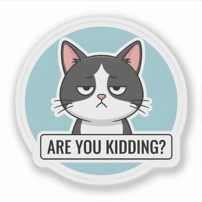 Grumpy Meme Cat – “Are You Kidding?” Funny Cat Aufkleber (Vorderseite)