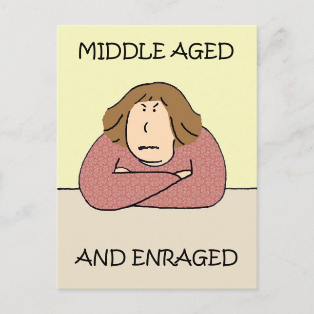 Grumpy Middle Aged Lady Cartoon Spaß Postkarte (Vorderseite)