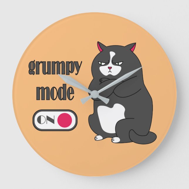 Grumpy mode on funny fat cat large clock große wanduhr (Vorderseite)