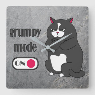 Grumpy mode on funny fat cat  quadratische wanduhr