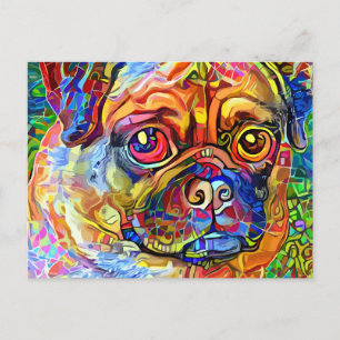 Grumpy Mops Dog Impressionist Pet Portrait  Postkarte