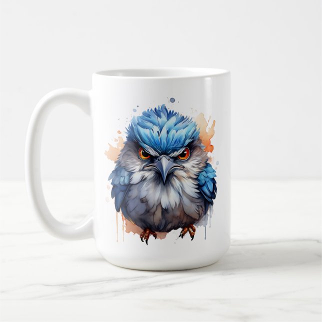 Grumpy Morning Bird Niedlich Fluffy Angry Blue Kaffeetasse (Links)