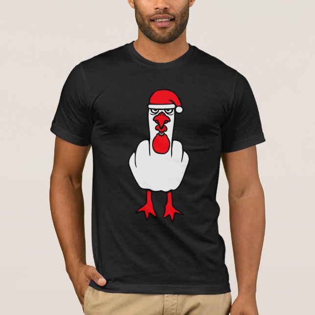 Grumpy Möwe mit Weihnachtsmannmütze und erhobenem  T-Shirt (Vorderseite)