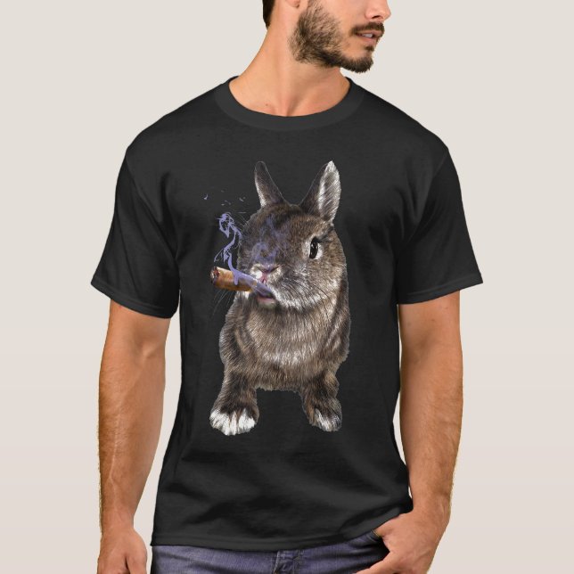 Grumpy Netherland Zwergkaninchen mit Zigar Bad Bun T-Shirt (Vorderseite)