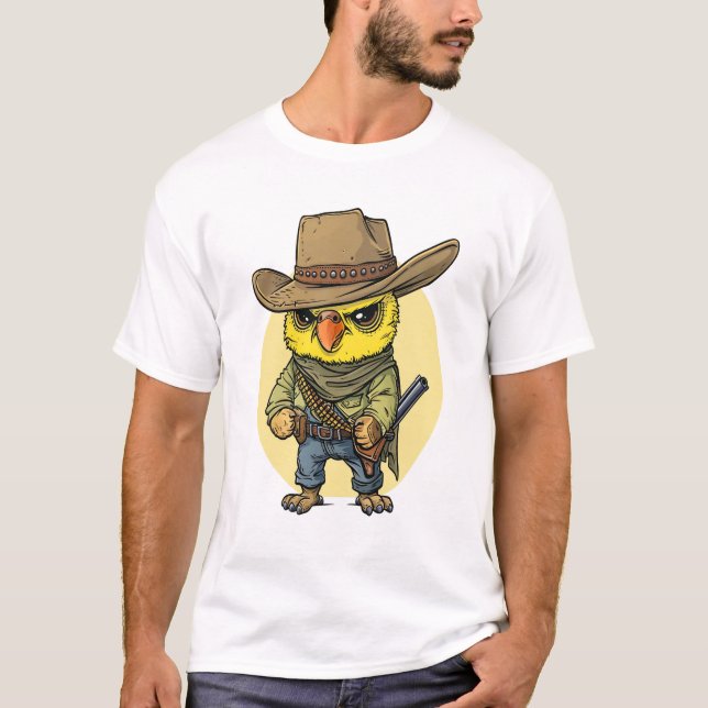 Grumpy Niedlich Parrotlet verkleidet als Cowboy, l T-Shirt (Vorderseite)
