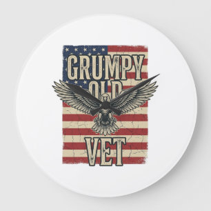 Grumpy Old Vet Patriotisches Adler-Flag-Shirt-Desi Große Wanduhr