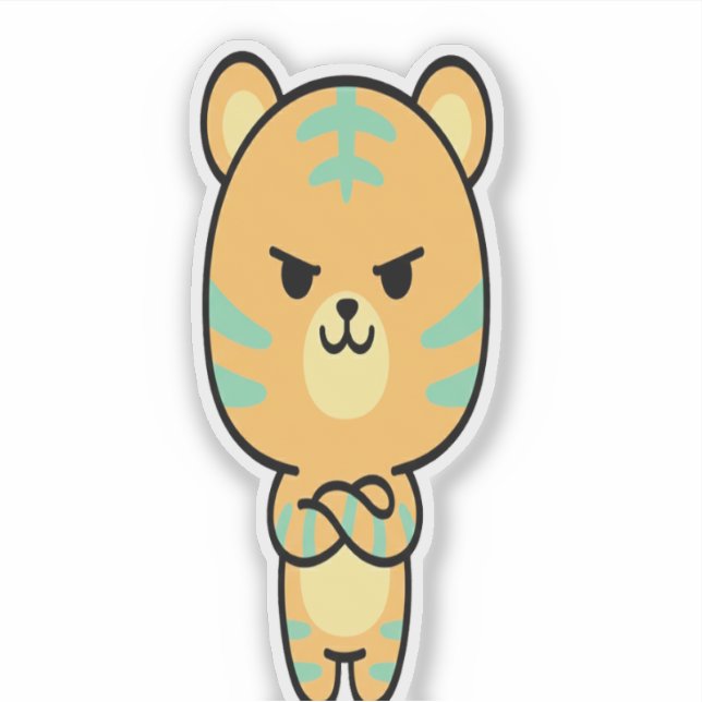 Grumpy Orange Tiger Cute Kawaii Cartoon Sticker (Vorderseite)