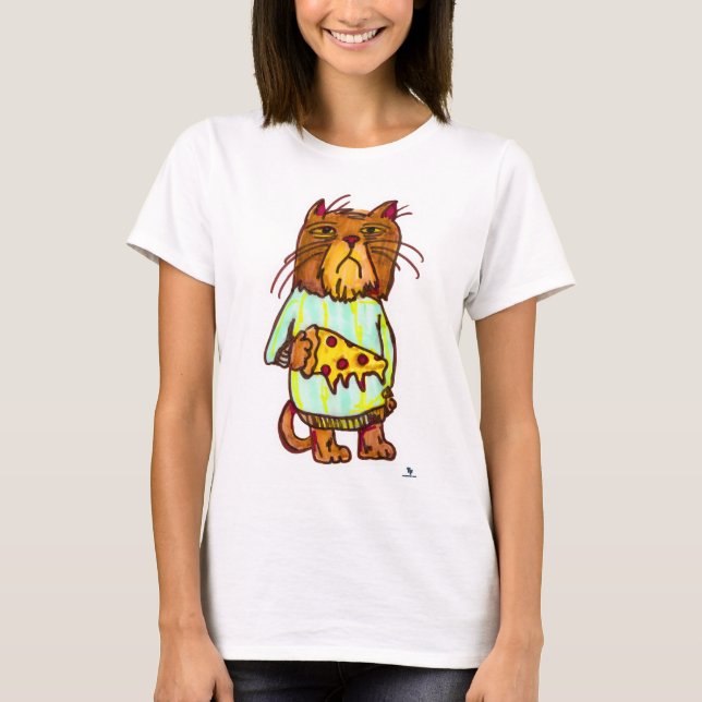 Grumpy Pizza Pet Funny Cat Art Design T-Shirt (Vorderseite)