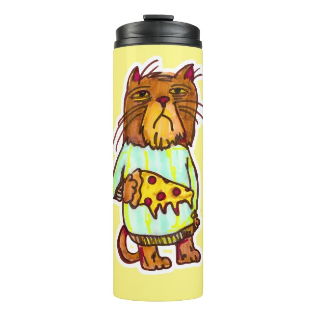 Grumpy Pizza Pet Funny Cat Art Marker Design Thermosbecher (Vorderseite)