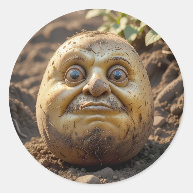 Grumpy Potato Head in Direkt Runder Aufkleber (Vorderseite)