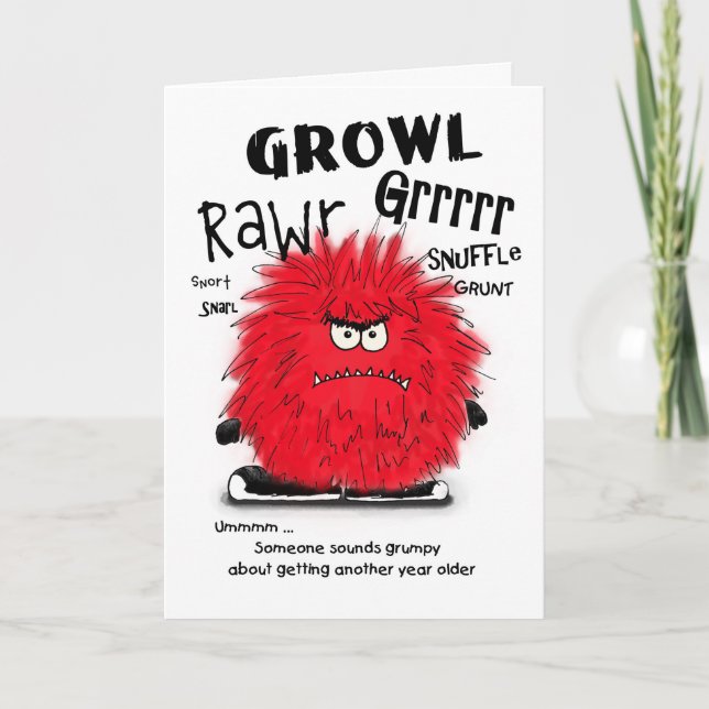 Grumpy Red Fuzzy Monster Geburtstagskarte Karte (Vorderseite)
