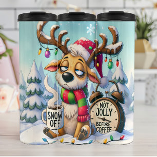 Grumpy Reindeer braucht Kaffee Thermosbecher