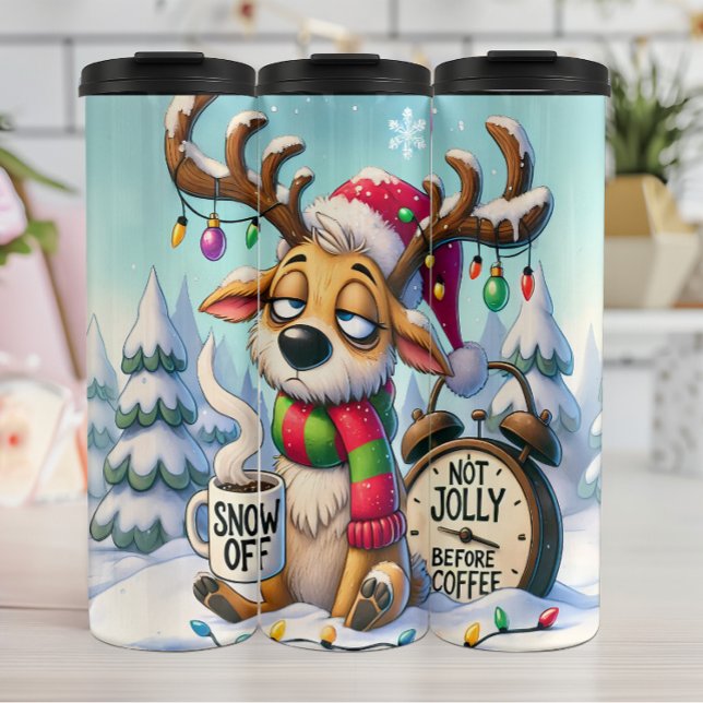 Grumpy Reindeer braucht Kaffee Thermosbecher (Von Creator hochgeladen)