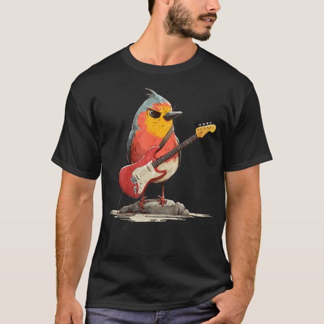 Grumpy Robin Vogel Mit E-Gitarre Für Feder T-Shirt (Vorderseite)