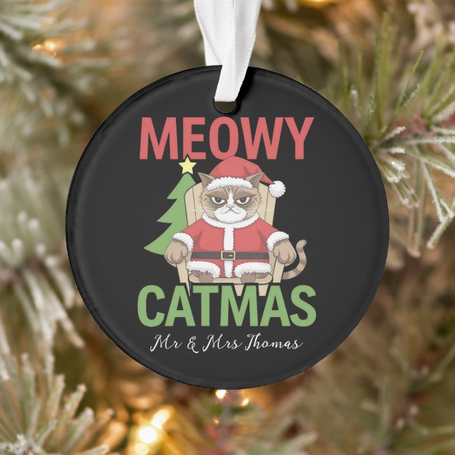 Grumpy Santa Cat Holiday Illustration Funny Meowy  Ornament (Baum)