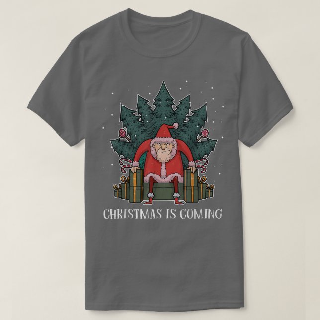Grumpy Santa Claus Tree Gegenwart Throne Funny Chr T-Shirt (Design vorne)
