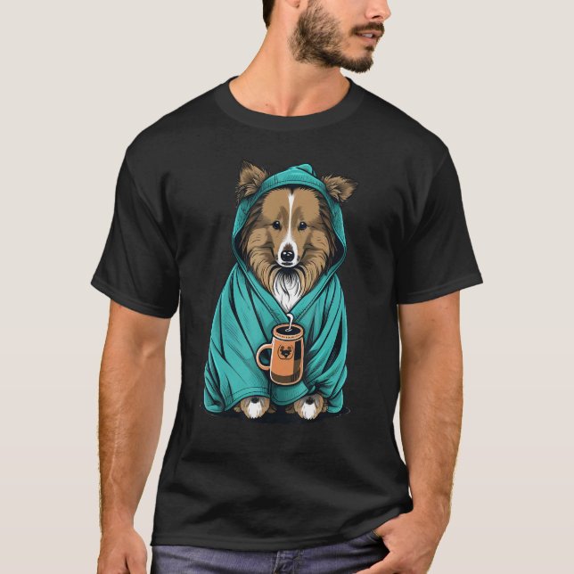 Grumpy Sheltie Coffee  Dog on Coffee Shetland Shee T-Shirt (Vorderseite)