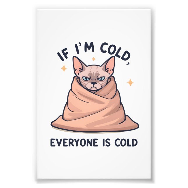 Grumpy Sphynx Cat Cold Humor Cartoon Art Fotodruck (Vorne)
