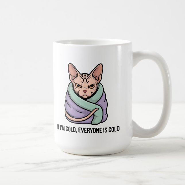 Grumpy Sphynx Cat Cold Humor Cartoon Art Kaffeetasse (Rechts)
