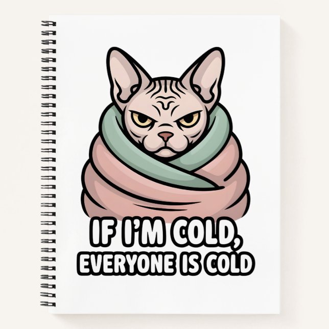 Grumpy Sphynx Cat Cold Humor Cartoon Art Notizbuch (Vorderseite)