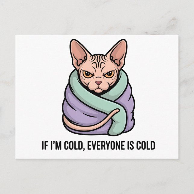 Grumpy Sphynx Cat Cold Humor Cartoon Art Postkarte (Vorderseite)