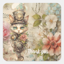 Grumpy Steampunk Cat Collage Vintag Paper Rose