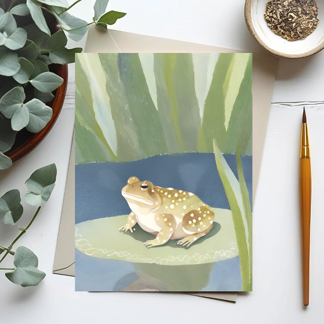 Grumpy Toad | Lilypad Pond Watercolor Postkarte (Von Creator hochgeladen)