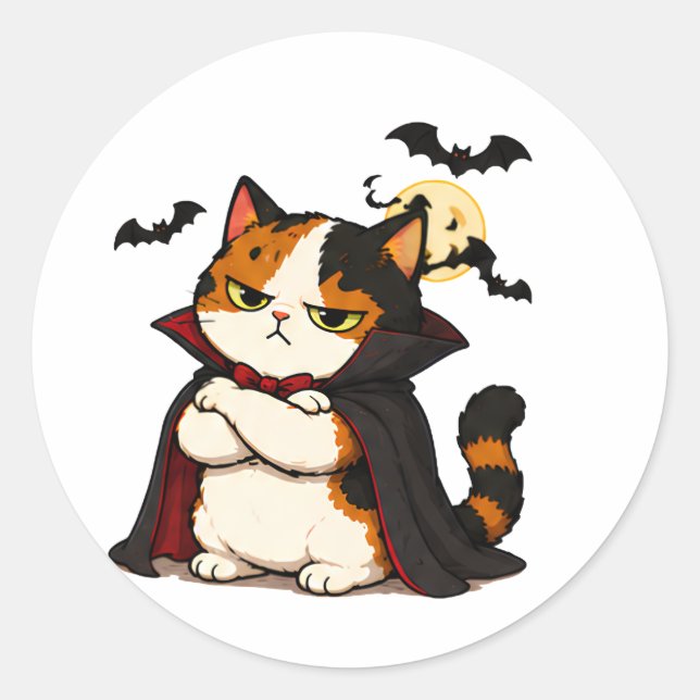 Grumpy Vampir Katze Halloween  Runder Aufkleber (Vorderseite)