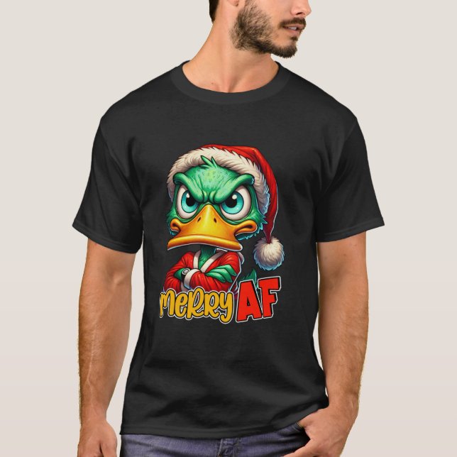 Grumpy Weihnachtsferde in Weihnachtsmannmütze Merr T-Shirt (Vorderseite)