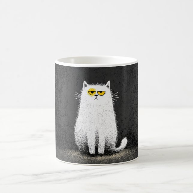 Grumpy White Cat – Funny Minimal Cat Art Kaffeetasse (Mittel)