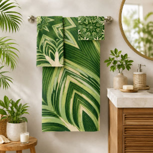 Grün abstrakt botanisch tropische Palmwedel Badhandtuch Set