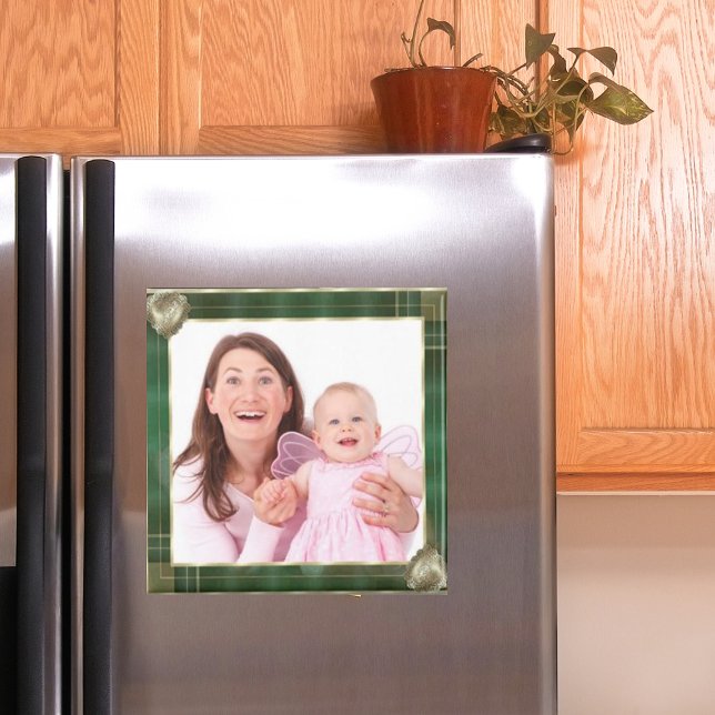 Grün antischer Rahmen Fügen Sie hier Ihr Foto hinz Magnet (Green Antique Frame Add Your Photo Here Magnet)