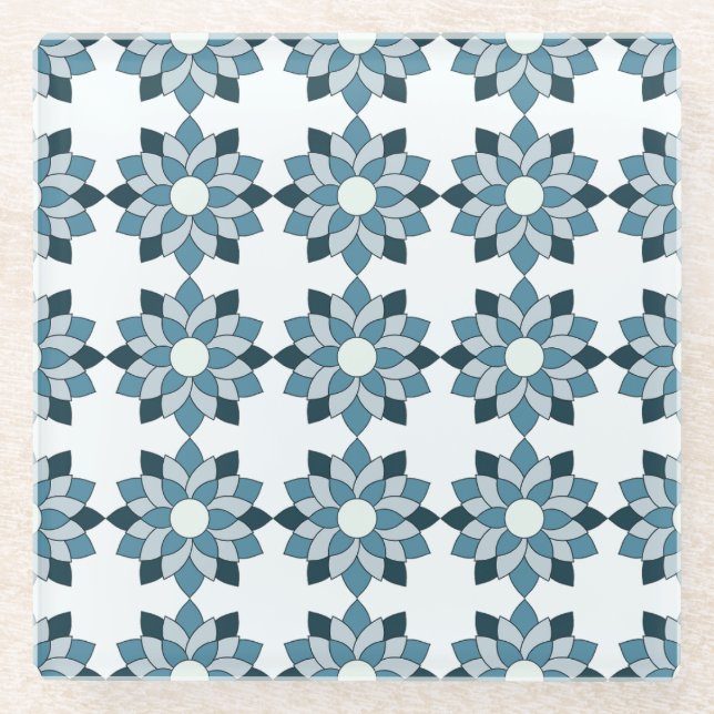 Grün & Aqua Blütenmuster Untersetzer (Vorderseite)