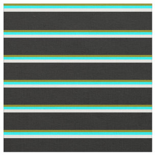 Grün, Aqua, Weiß und Schwarz Streifen-/Blattmuster Stoff