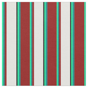 Grün, Aquamarin, Dunkelrot, Weiß und Schwarz Stoff
