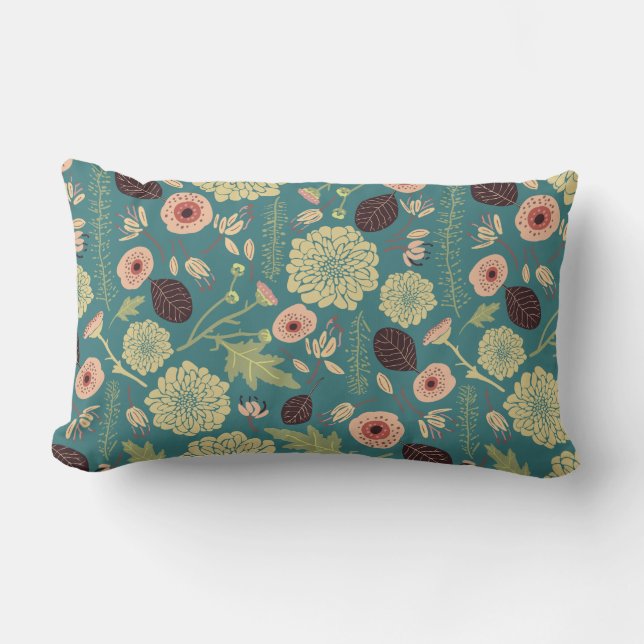 Grün Aquamarin rosa Blumentoß Gemusterte Blume Lendenkissen (Vorderseite)