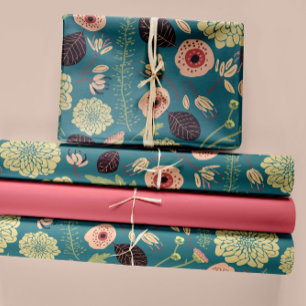 Grün Aquamarin rosa Blütenmuster Mix-Muster Geschenkpapier Set