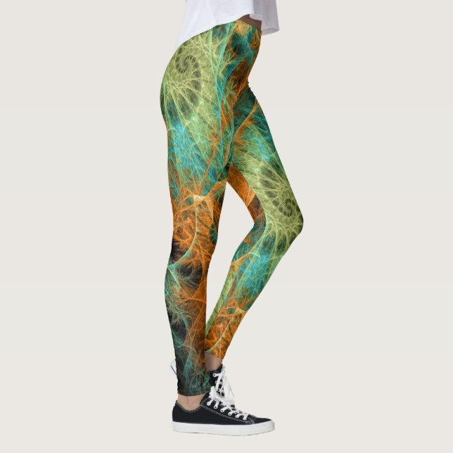 Grün Aquamarines Swirl-Fraktale Leggings, die Psyd Leggings (Rechts)