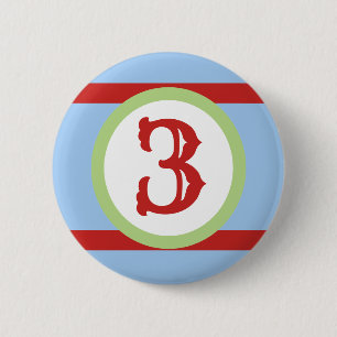 Grün, Baby Blue und Red Custom Number Geburtstag Button