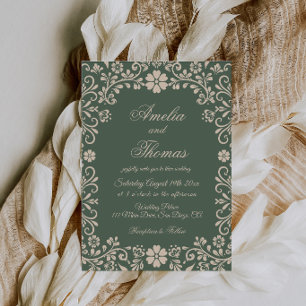 Grün Beige Elegante Hacienda-Hochzeit Einladung